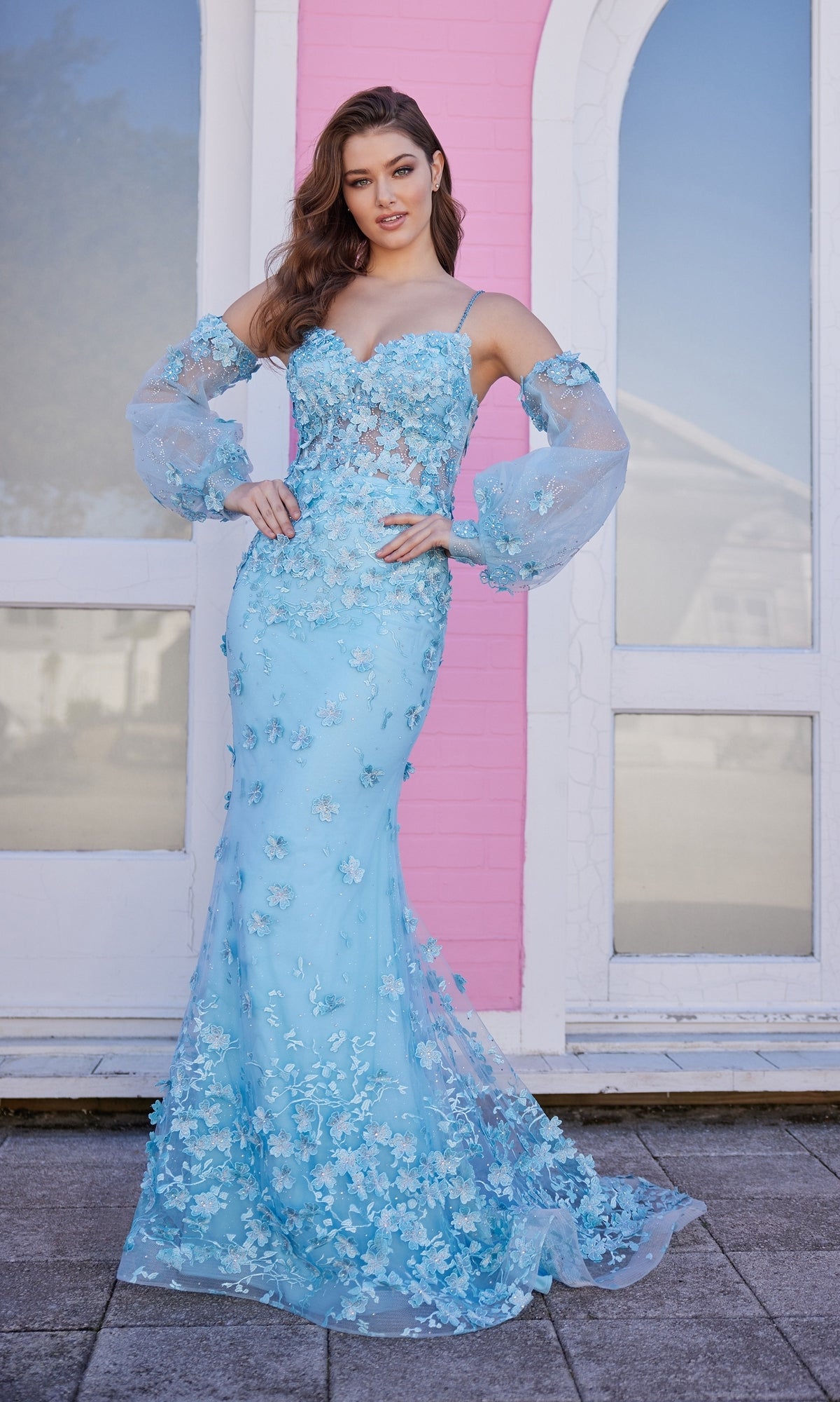 Ellie Wilde Long-Sleeve Designer Prom Dress EW35107