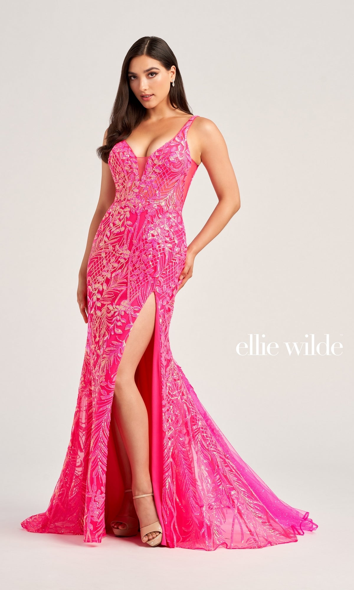 Sequin Ellie Wilde Sleek Long Prom Dress EW35201