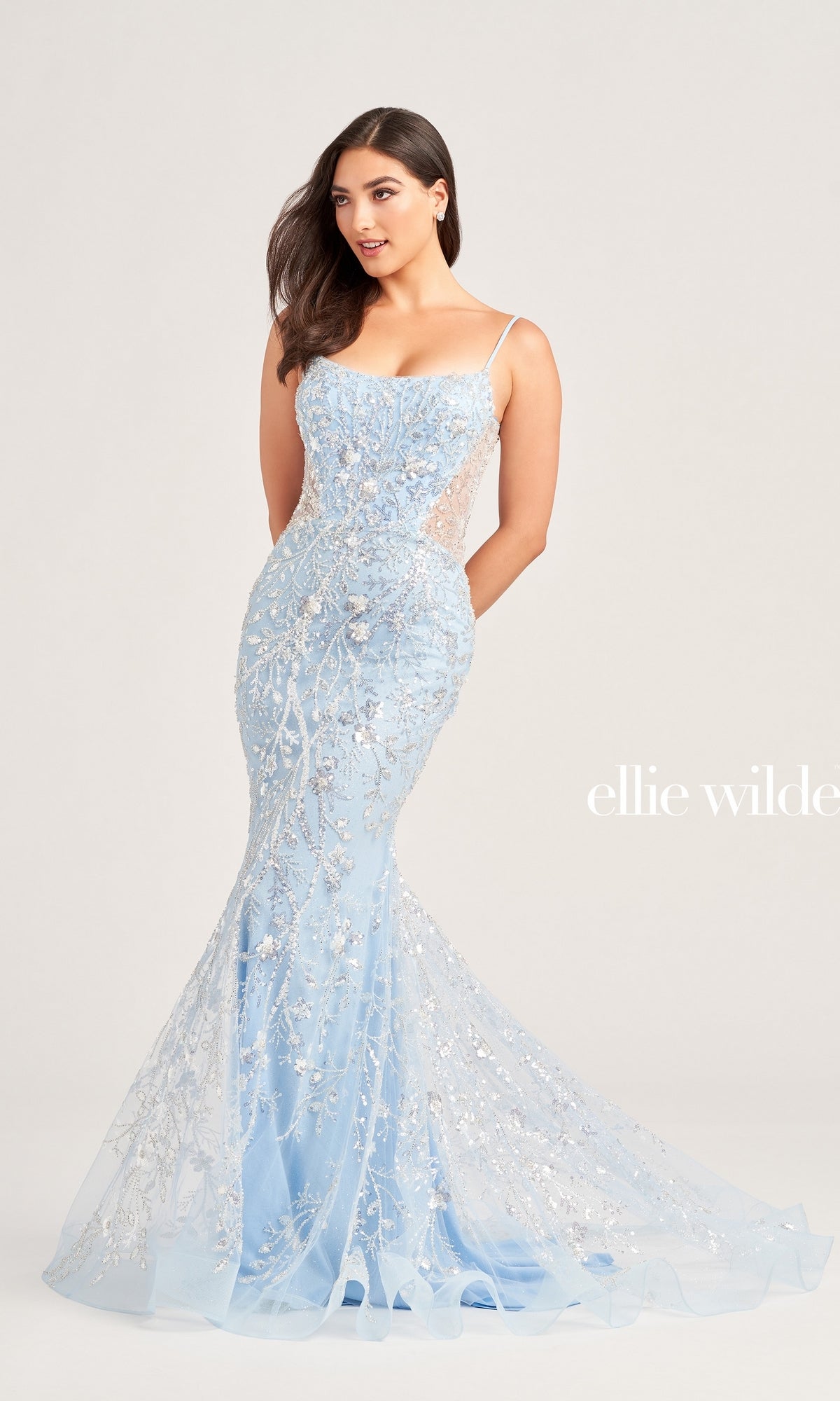 Ellie Wilde Long Blue Mermaid Prom Dress EW35204