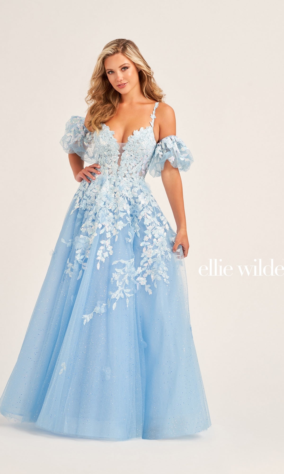 Puff-Sleeve Ellie Wilde Prom Ball Gown EW35205