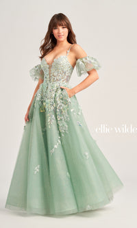 Puff-Sleeve Ellie Wilde Prom Ball Gown EW35205