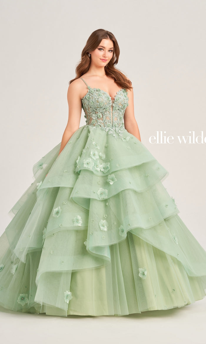 Ellie Wilde Long Tiered Prom Ball Gown EW35206
