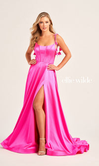 Ellie Wilde Long Satin Designer Prom Dress EW35215