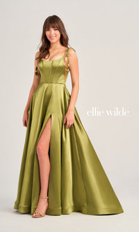 Ellie Wilde Long Satin Designer Prom Dress EW35215