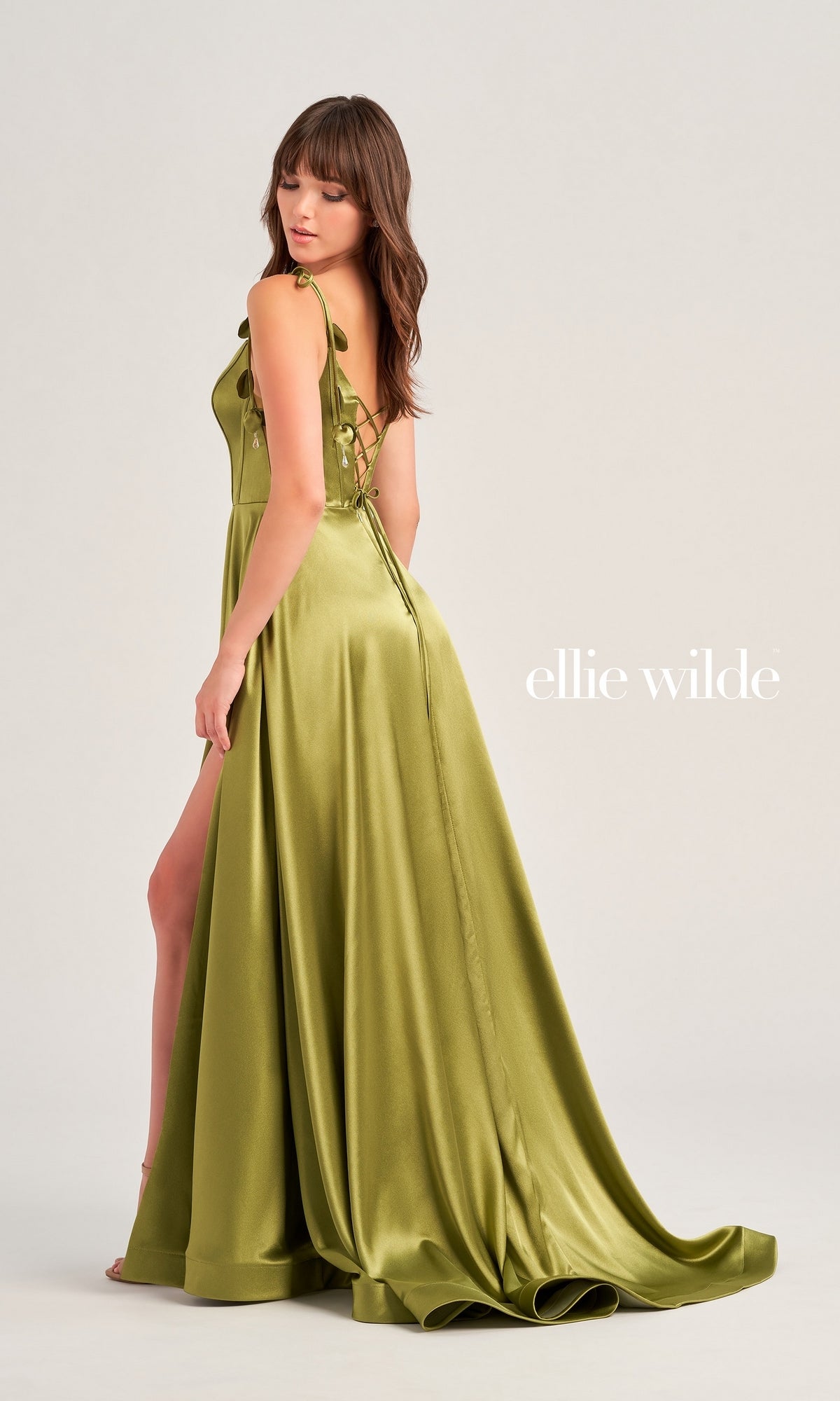 Ellie Wilde Long Satin Designer Prom Dress EW35215