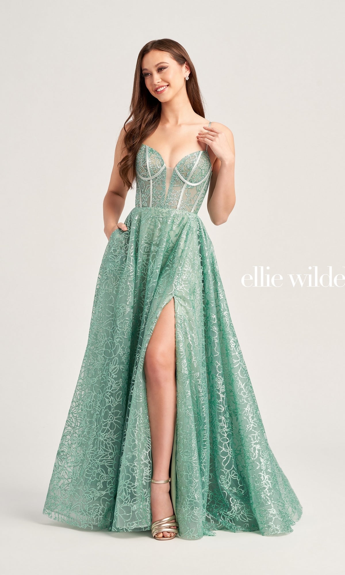 Cracked-Ice Ellie Wilde Long Prom Dress EW35216