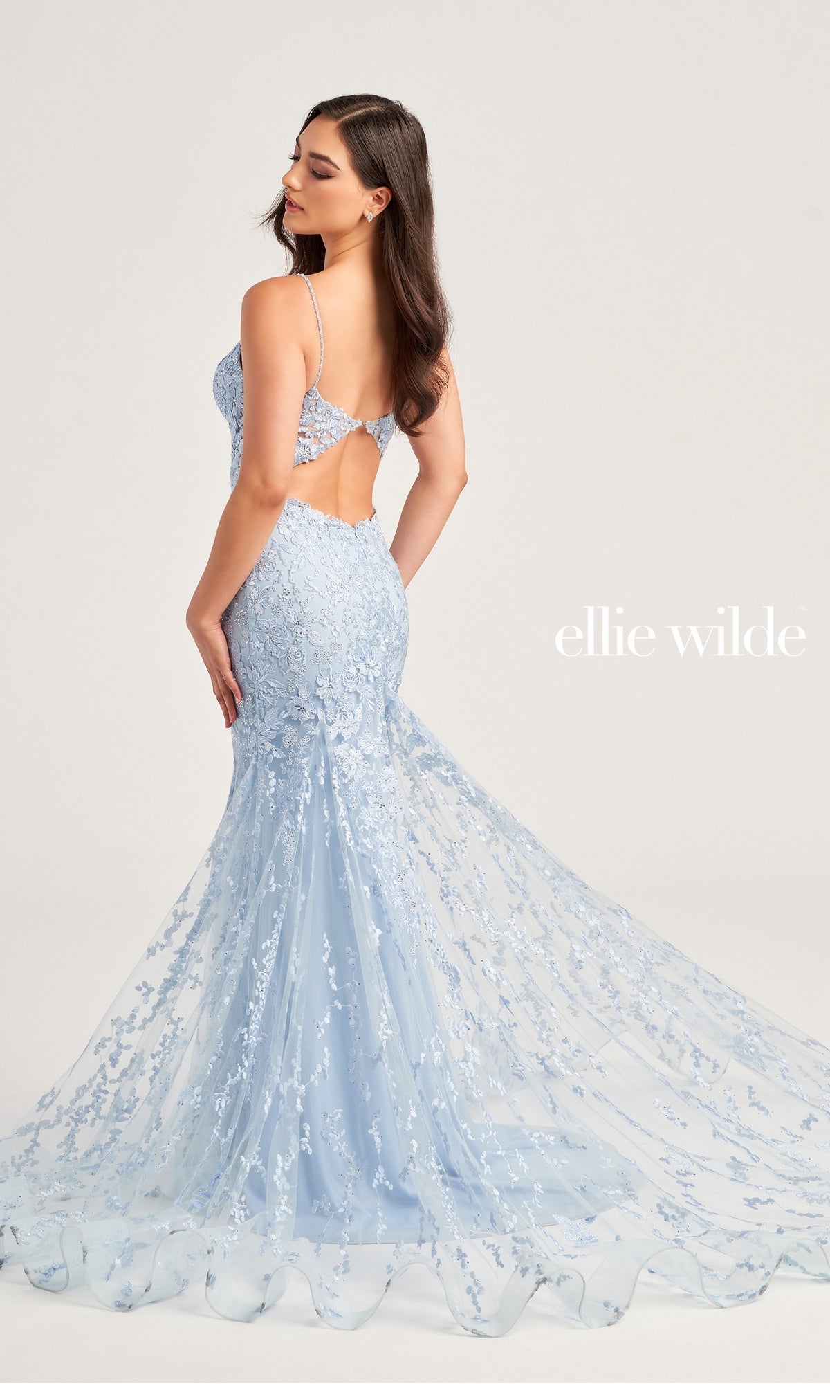 Ellie Wilde Long Beaded-Tulle Prom Dress EW35221