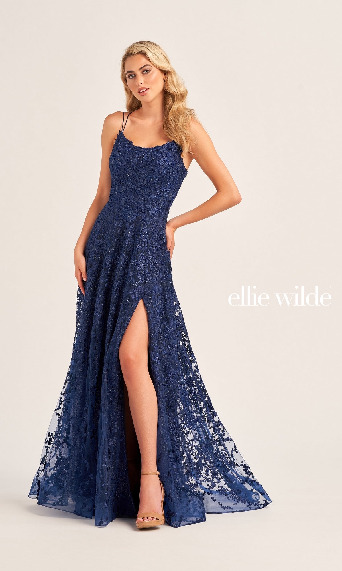 Ellie Wilde Long Lace Prom Dress EW35222