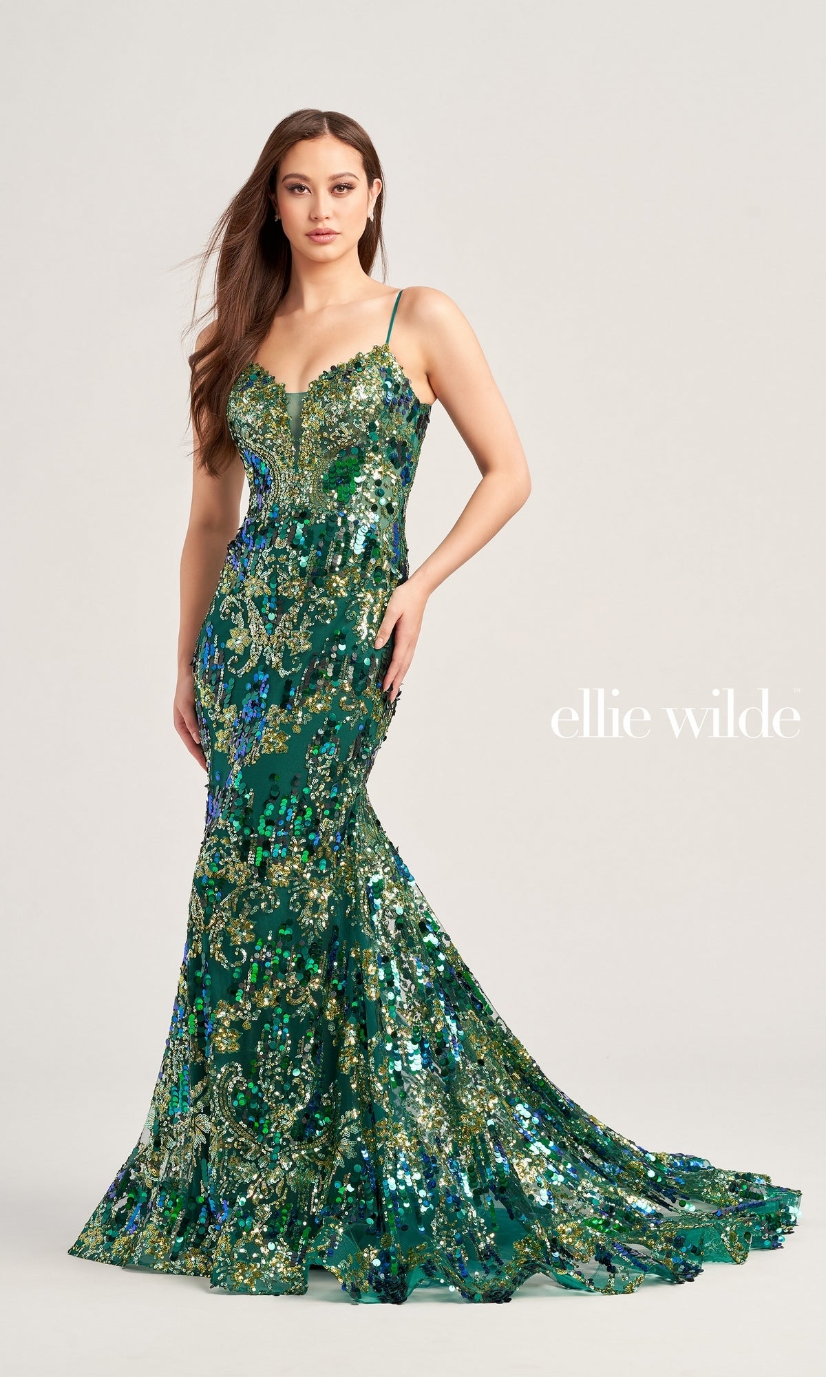 Sequin Ellie Wilde Long Mermaid Prom Dress EW35228
