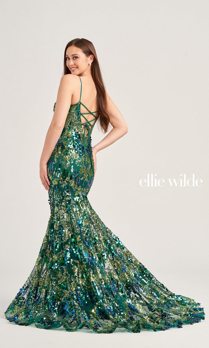 Sequin Ellie Wilde Long Mermaid Prom Dress EW35228