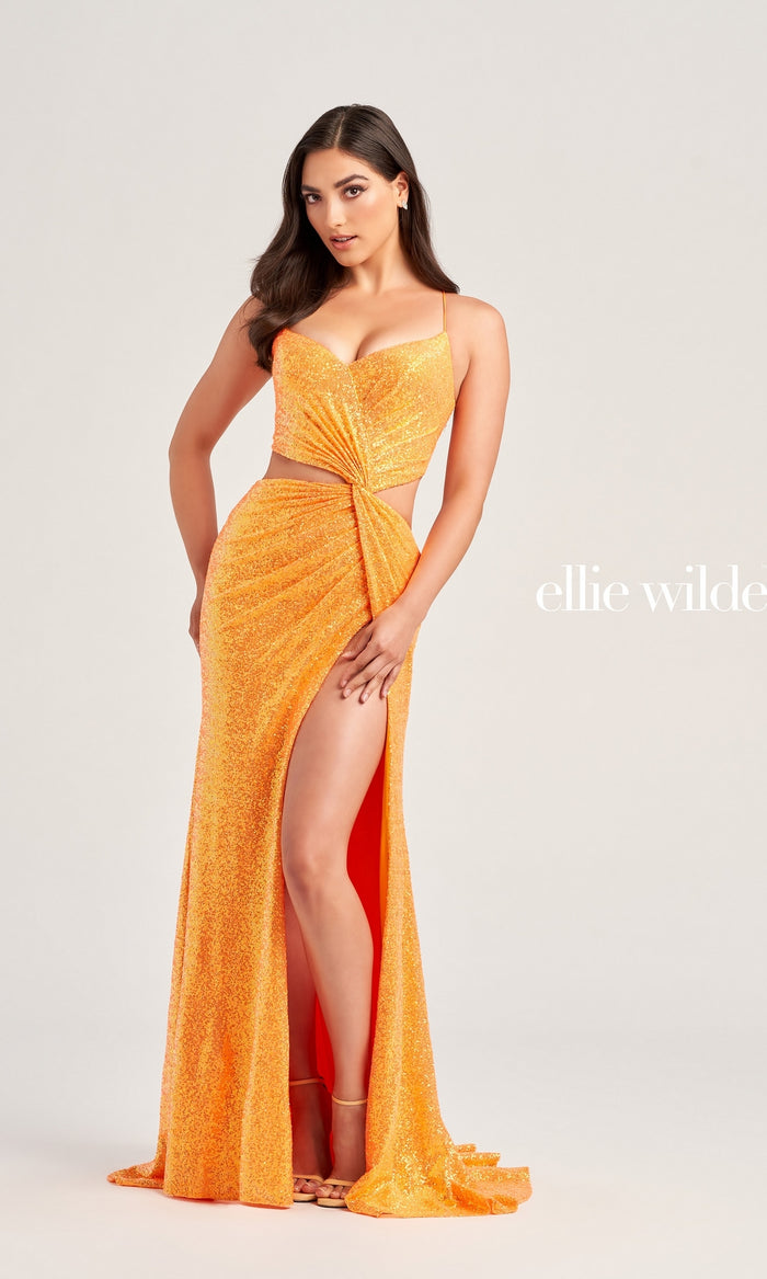 Ellie Wilde Twist Front Long Prom Dress EW35234