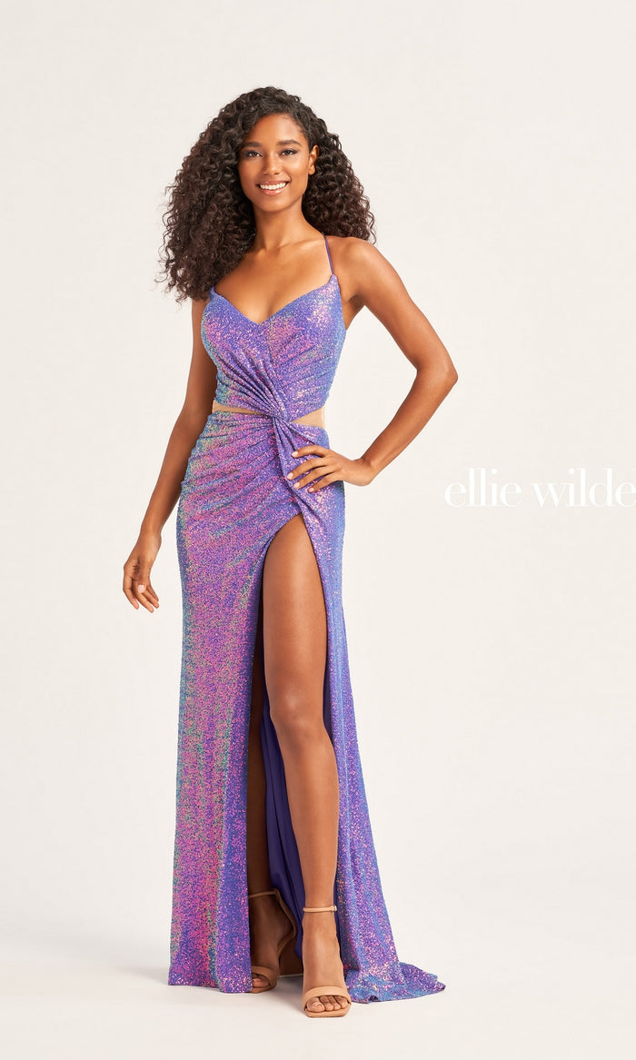 Ellie Wilde Twist Front Long Prom Dress EW35234