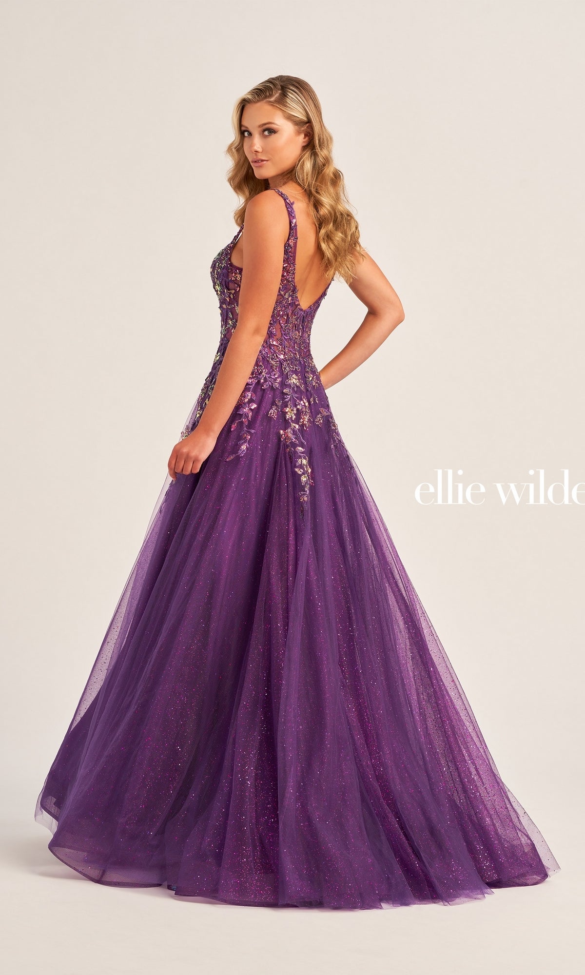 Ellie Wilde Dark Purple Prom Ball Gown EW35242