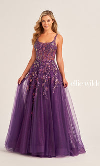 Ellie Wilde Dark Purple Prom Ball Gown EW35242