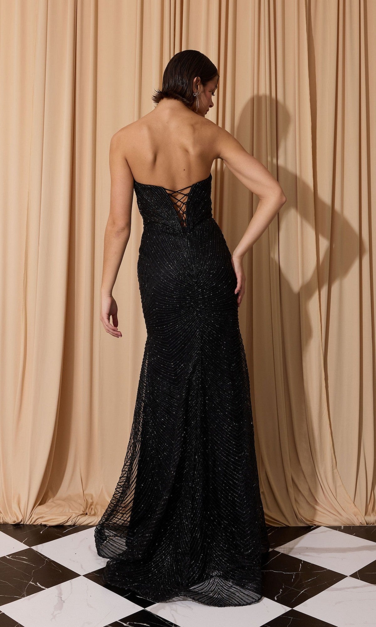 black strapless corset prom dress Beaded Long with Sheer Lace-Up – PromGirl Size:Audrey Womens Casual For Women YGroup_colourway-cole Strapless Neckline Sleeves