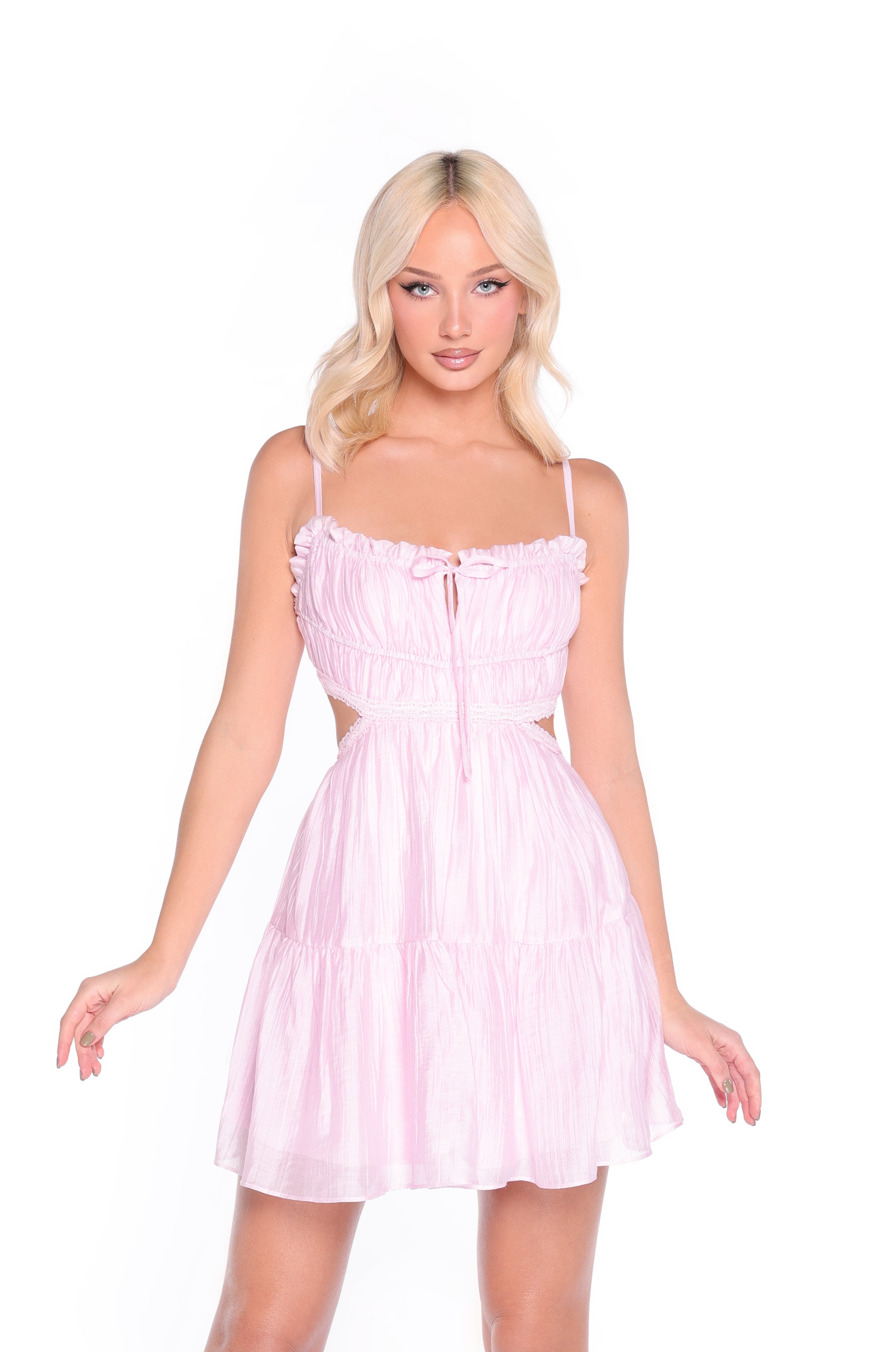 pink strap dress Short Pink Summer Party Dress with Strappy Back Pink / Small