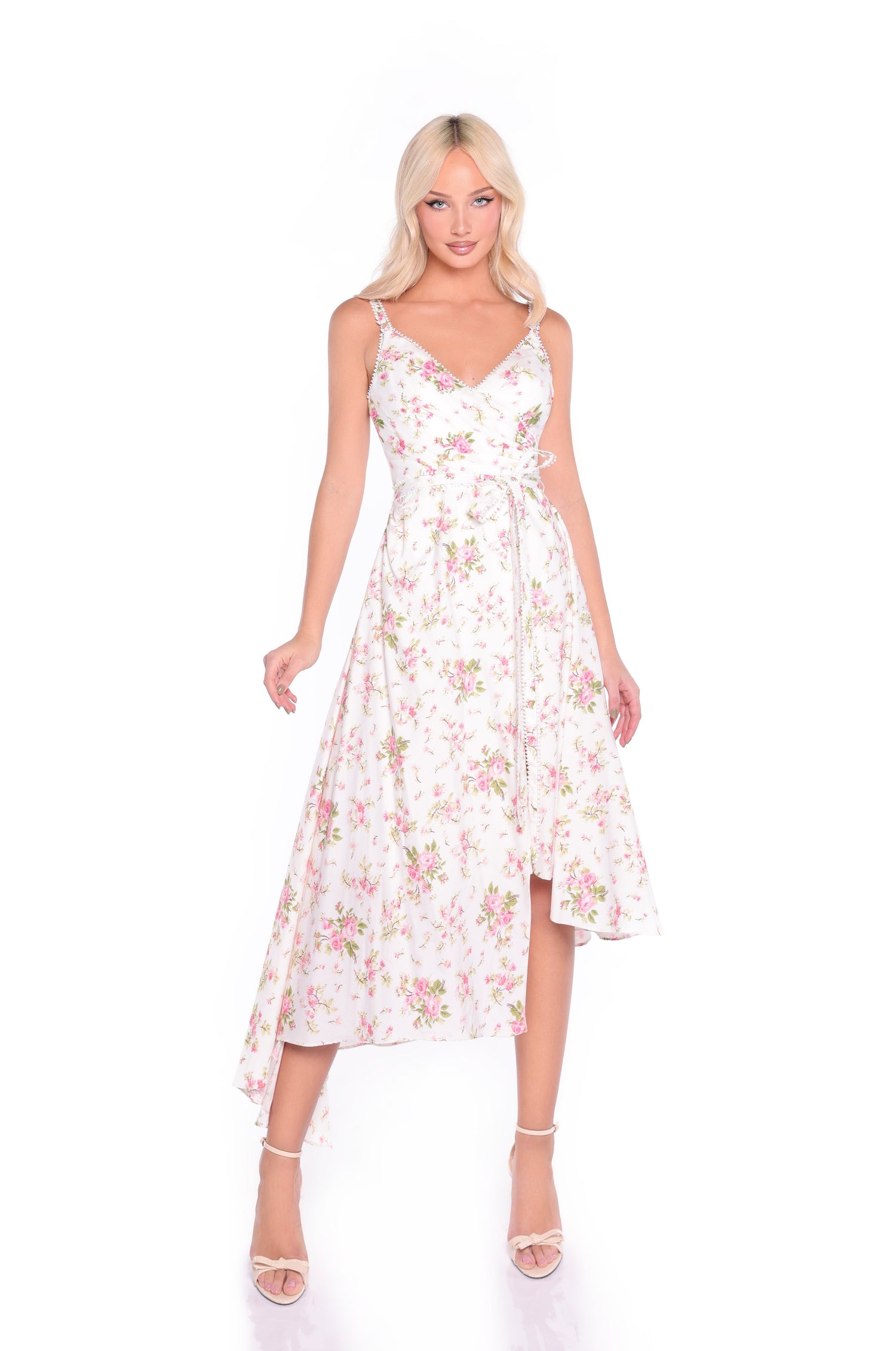 long formal two piece dresses Two Piece Dusty Pink Long Prom Dress Puff Sleeve Formal Dresses Evenin main image 0