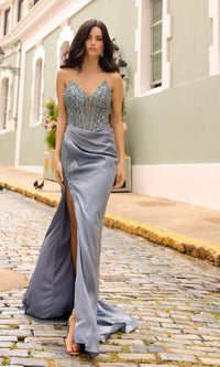 Nox Anabel Strapless Sheer-Bodice Prom Dress F1466