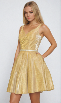 Short A-Line Glitter Homecoming Dress with Pockets Gold / XLarge