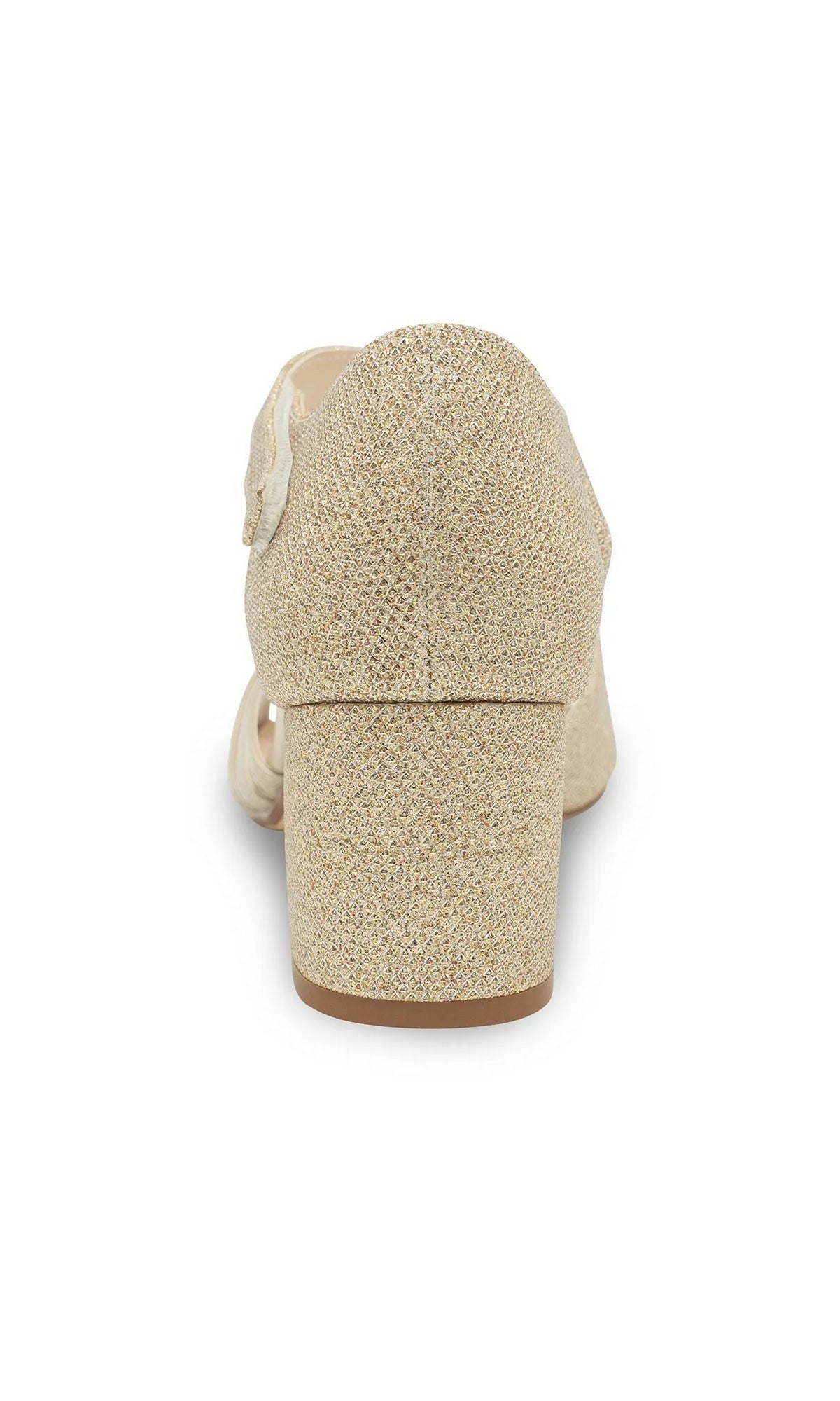 Back view of a gold glitter Foster Champagne Prom Shoes: Touch Ups 4679 open-toe block-heel sandal.