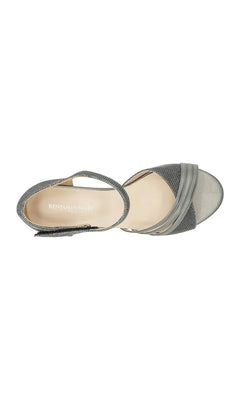 Foster Pewter Prom Shoes: Touch Ups 4681, a pewter-colored strappy high-heeled sandal with an ankle strap, perfect as glitter prom shoes.