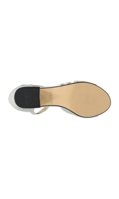 Bottom view of Foster Silver Prom Shoes: Touch Ups 4680, featuring silver glitter and a black block heel.