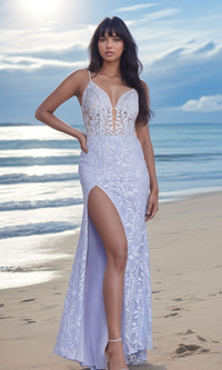 Periwinkle Long Lace Formal Dress