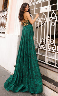 Open-Back Long Lace Prom Dress with Train G1353