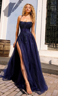 Embellished-Bodice Long A-Line Prom Dress G1405