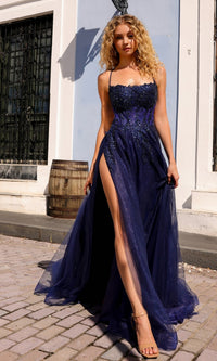 Embellished-Bodice Long A-Line Prom Dress G1405
