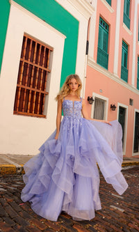 Lace-Up Long Tiered Prom Ball Gown H1351