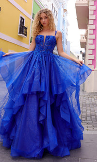 Lace-Up Long Tiered Prom Ball Gown H1351