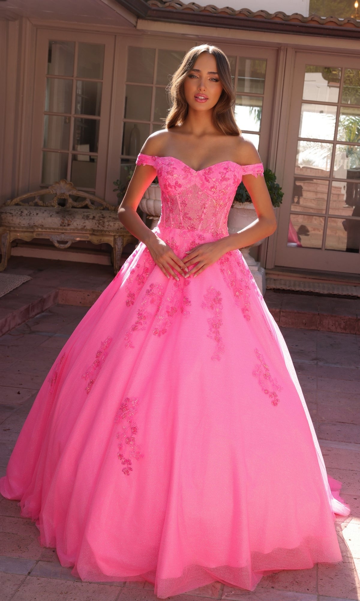 Off-the-Shoulder Lace-Up Long Prom Ball Gown H1352