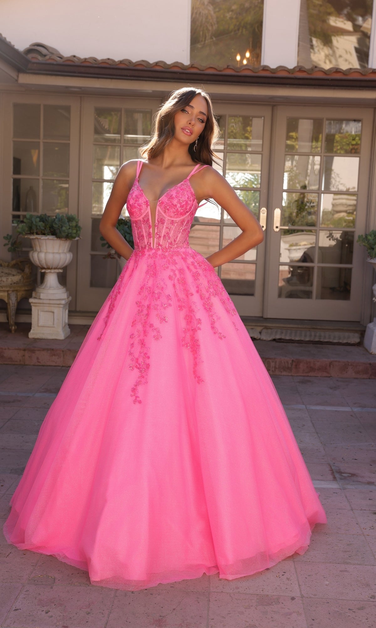 Long Corset Glitter Prom Ball Gown H1357
