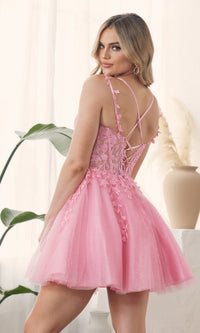 Sheer-Waist Short Babydoll Homecoming Dress H784