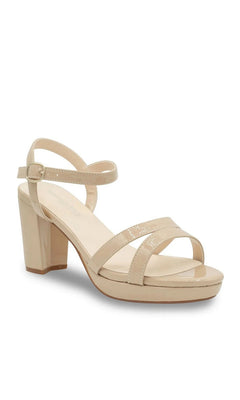 Harmon Nude Platform Prom Shoes: Touch Ups 4675, a nude platform sandal with a block heel and ankle strap.