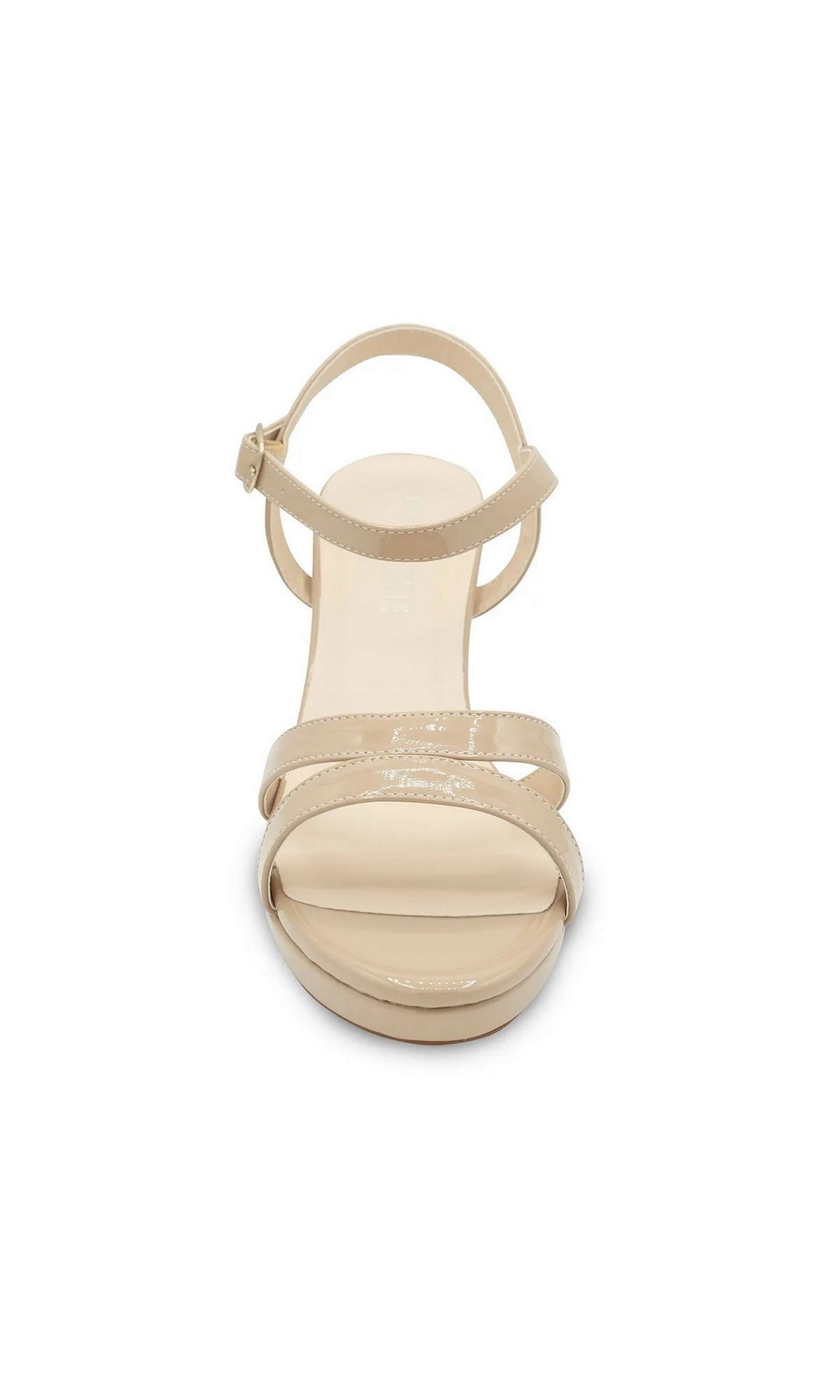 Harmon Nude Platform Prom Shoes: Touch Ups 4675 are nude block heel platform sandals with a buckled ankle strap and two thin toe straps.