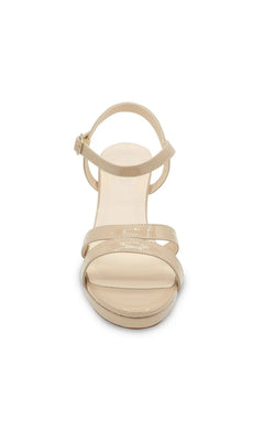 Harmon Nude Platform Prom Shoes: Touch Ups 4675 are nude block heel platform sandals with a buckled ankle strap and two thin toe straps.