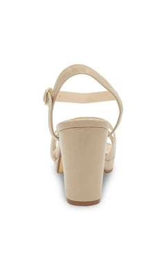 Back view of the Harmon Nude Platform Prom Shoes: Touch Ups 4675, a nude patent block heel platform sandal with an ankle strap.