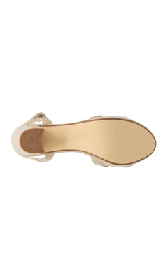 Bottom view of Harmon Nude Platform Prom Shoes: Touch Ups 4675, showing nude patent block heel prom shoes with an ankle strap and platform sole.