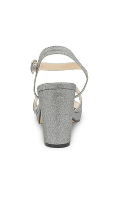 Back view of a Harmon Pewter Platform Prom Shoes: Touch Ups 4677 silver glitter platform sandal with an ankle strap and a block heel.