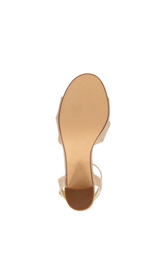 Bottom view of Hope Champagne Prom Shoes: Touch Ups 4694, featuring an ankle strap and a block heel.