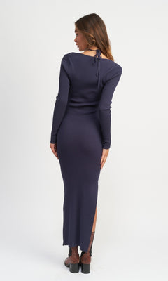slim fit dress slacks Casual Long-Sleeve Long Sweater Dress– PromGirl