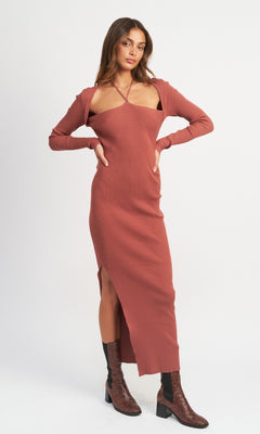 Casual Long-Sleeve Long Sweater Dress Navy / Small Casual Long-Sleeve Long Sweater Dress Navy / Small
