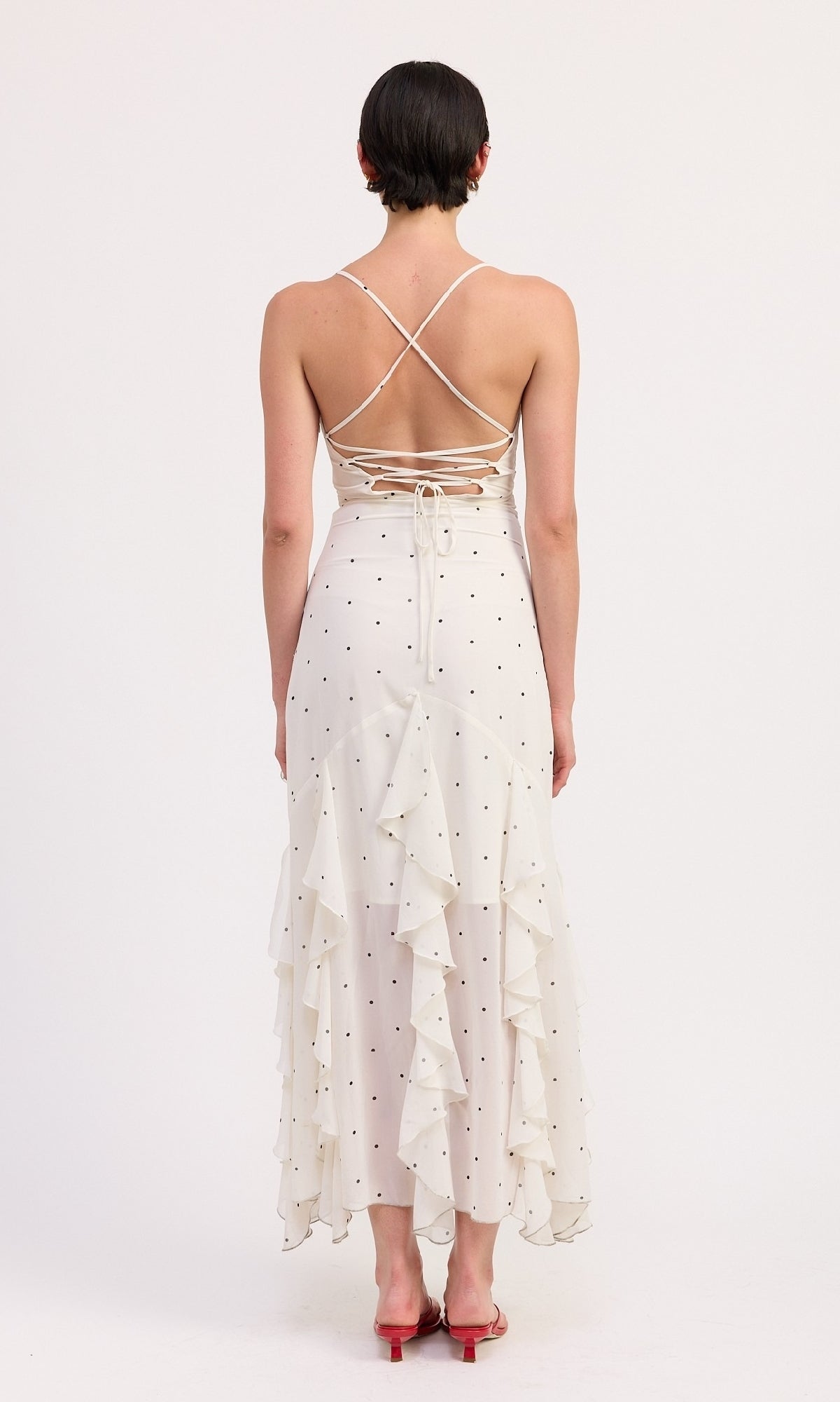 Long White and Black Polka Dot Party Dress