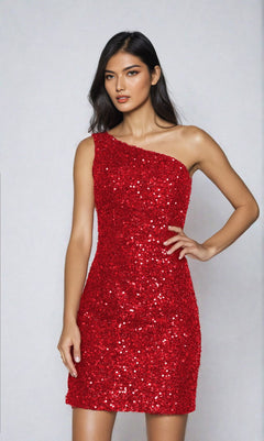 One-Shoulder Sequin Short Homecoming Dress