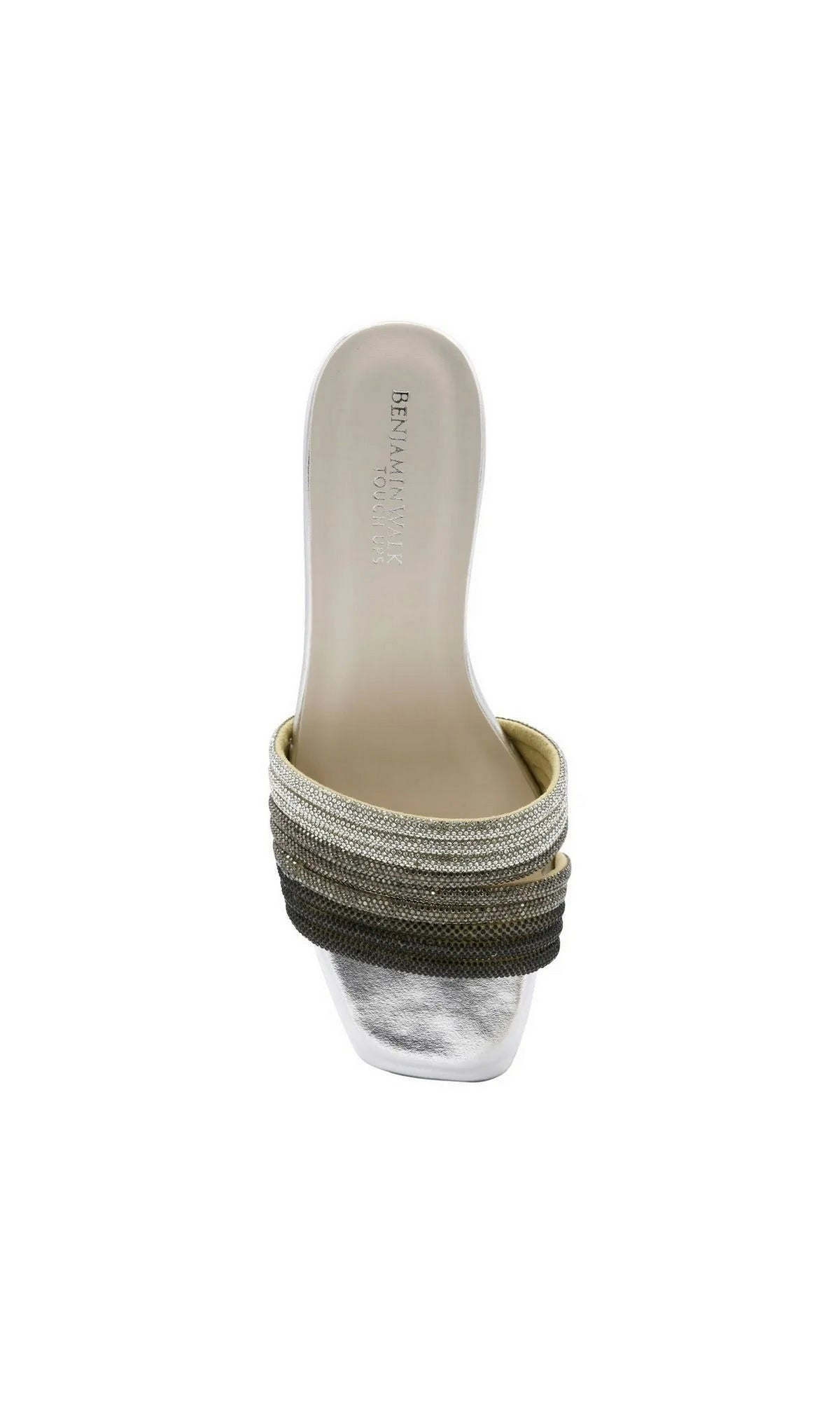Isla Pewter Silver Prom Shoes: Touch Ups 4708 silver metallic slide sandals featuring a multi-toned beaded strap across the top.