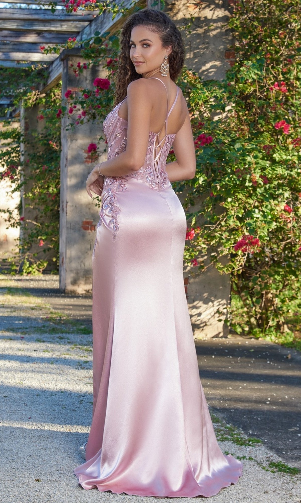 Velvi Lace-Up Sheer-Corset Long Prom Dress Ivy