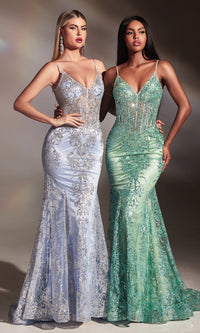 Metallic-Lace Long Mermaid Prom Dress J810