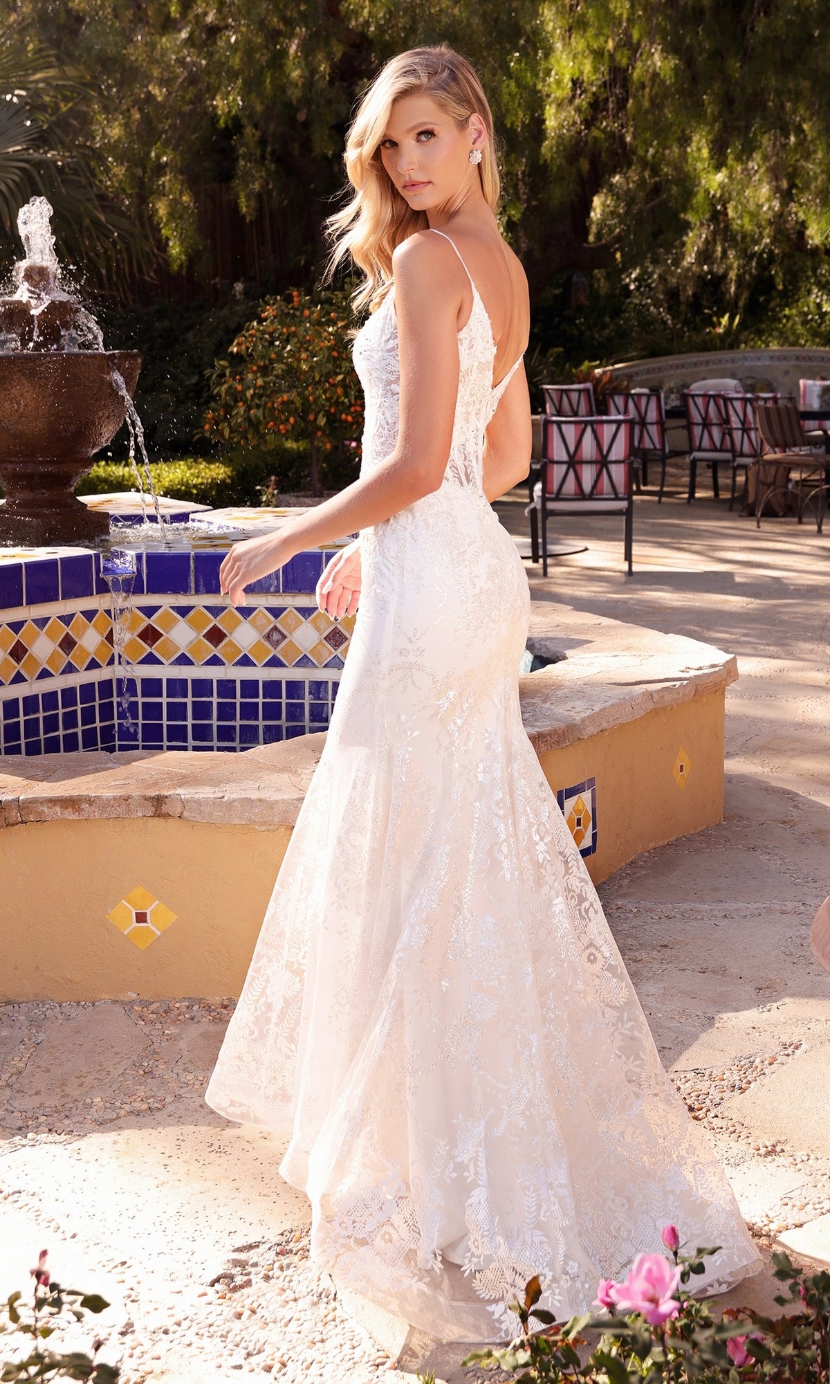 Long White Lace Mermaid Bridal Gown J825W